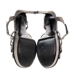 Saint Laurent Metallic Bronze Texture Leather Platform Sandals Size 38.5