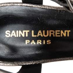 Saint Laurent Metallic Bronze Texture Leather Platform Sandals Size 38.5