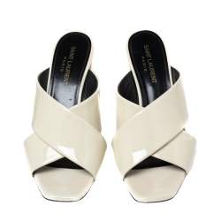 Pre Owned صندل سلايد سان لوران لولو جلد لامع كريمي سيور متعاكسة مقاس 37