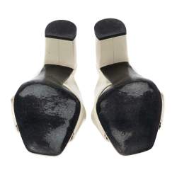 Pre Owned صندل سلايد سان لوران لولو جلد لامع كريمي سيور متعاكسة مقاس 37