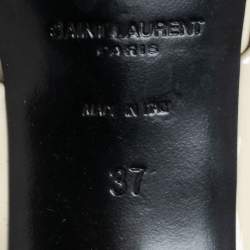 Pre Owned صندل سلايد سان لوران لولو جلد لامع كريمي سيور متعاكسة مقاس 37