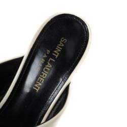 Pre Owned صندل سلايد سان لوران لولو جلد لامع كريمي سيور متعاكسة مقاس 37