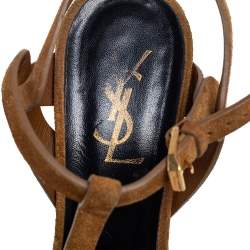 Pre Owned Saint Laurent Yellow Suede Tribute Platform Sandals Size 38