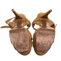 Pre Owned Saint Laurent Yellow Suede Tribute Platform Sandals Size 38