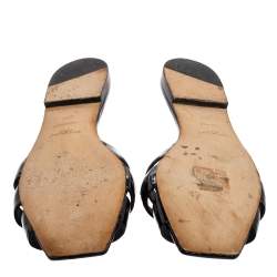 Pre Owned Saint Laurent Black Patent Leather Tribute Flat Sandals Size 38.5