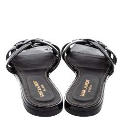 Pre Owned Saint Laurent Black Patent Leather Tribute Flat Sandals Size 38.5