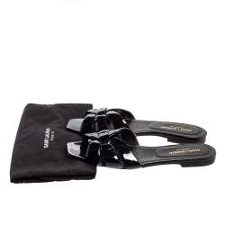 Pre Owned Saint Laurent Black Patent Leather Tribute Flat Sandals Size 38.5