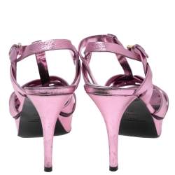 Pre Owned Saint Laurent Metallic Pink Leather Tribute Sandals Size 37