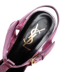 Pre Owned Saint Laurent Metallic Pink Leather Tribute Sandals Size 37