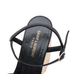 Saint Laurent Black Leather Cork Wedge Platform Sandals Size 40