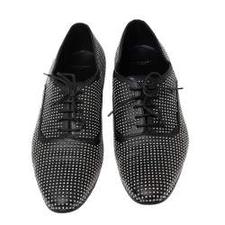 Pre Owned Saint Laurent Black Leather Lulu Richelieu Metal Eyelet Lace Up Oxfords Size 41