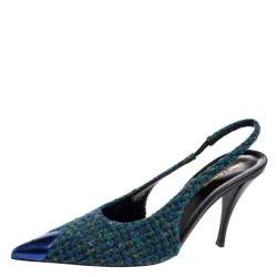 Pre Owned Saint Laurent Multicolor Tweed And Leather Arian Slingback Sandals Size 40