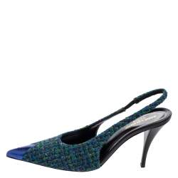 Pre Owned Saint Laurent Multicolor Tweed And Leather Arian Slingback Sandals Size 40