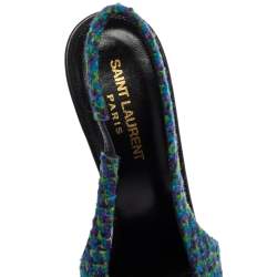 Pre Owned Saint Laurent Multicolor Tweed And Leather Arian Slingback Sandals Size 40