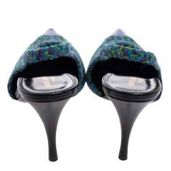 Pre Owned Saint Laurent Multicolor Tweed And Leather Arian Slingback Sandals Size 40
