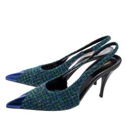 Pre Owned Saint Laurent Multicolor Tweed And Leather Arian Slingback Sandals Size 40