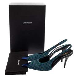 Pre Owned Saint Laurent Multicolor Tweed And Leather Arian Slingback Sandals Size 40