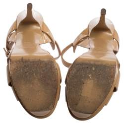 Pre Owned Saint Laurent Beige Patent Leather Tribute Platform Sandals Size 36.5