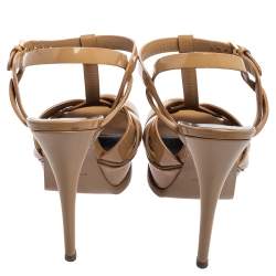 Pre Owned Saint Laurent Beige Patent Leather Tribute Platform Sandals Size 36.5