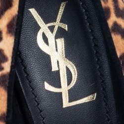 Pre Owned Saint Laurent Brown/Beige Leopard Print Pony Hair Tribtoo Pumps Size 41