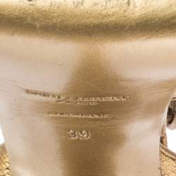 Pre Owned Saint Laurent Gold Textured Leather Tribute Platform Sandals Size 39