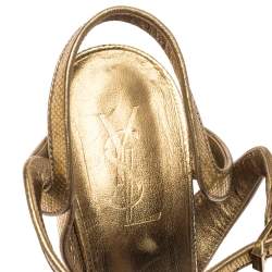 Pre Owned Saint Laurent Gold Textured Leather Tribute Platform Sandals Size 39