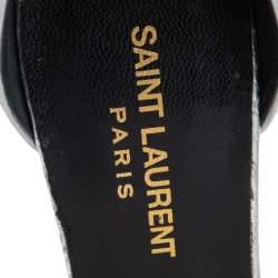 Pre Owned Saint Laurent Silver Snakeskin Embossed Leather Platform Ankle Strap Sandals Size 38.5