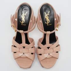 مملوكة مسبقًا صندل سان لوران تريبوت جلد نقشة التمساح بيج نعل سميك مقاس 36