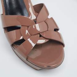 Pre Owned Saint Laurent Brown Patent Leather Tribute Platform Sandals Size 36