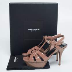 Pre Owned Saint Laurent Brown Patent Leather Tribute Platform Sandals Size 36