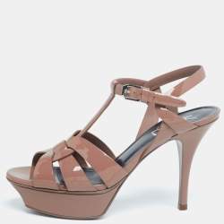 Pre Owned Saint Laurent Brown Patent Leather Tribute Platform Sandals Size 36