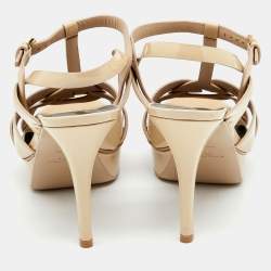 Saint Laurent Beige Patent Leather Tribute Platform Sandals Size 40
