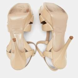 Saint Laurent Beige Patent Leather Tribute Platform Sandals Size 40