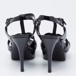 Pre Owned Saint Laurent Black Patent Leather Tribute Platform Ankle Strap Sandals Size 40