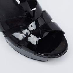 Pre Owned Saint Laurent Black Patent Leather Tribute Platform Ankle Strap Sandals Size 40
