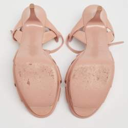 Pre Owned Saint Laurent Nude Patent Leather Tribute Platform Sandals Size 40