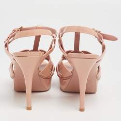 Pre Owned Saint Laurent Nude Patent Leather Tribute Platform Sandals Size 40