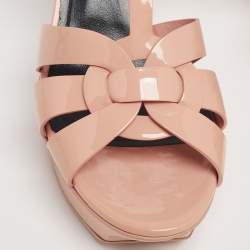 Pre Owned Saint Laurent Nude Patent Leather Tribute Platform Sandals Size 40