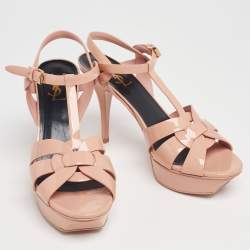 Pre Owned Saint Laurent Nude Patent Leather Tribute Platform Sandals Size 40