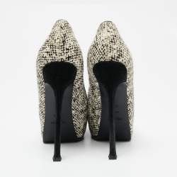 Pre Owned Saint Laurent  Cream/Black Calf Hair Tribtoo Platform Pumps Size 38.5