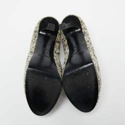 Pre Owned Saint Laurent  Cream/Black Calf Hair Tribtoo Platform Pumps Size 38.5