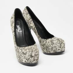 Pre Owned Saint Laurent  Cream/Black Calf Hair Tribtoo Platform Pumps Size 38.5