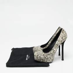 Pre Owned Saint Laurent  Cream/Black Calf Hair Tribtoo Platform Pumps Size 38.5