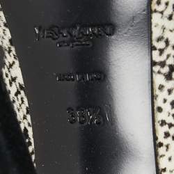 Pre Owned Saint Laurent  Cream/Black Calf Hair Tribtoo Platform Pumps Size 38.5