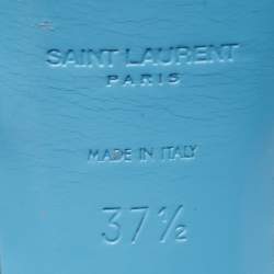 Pre Owned Saint Laurent Blue Patent Leather Tribute Platform Sandals Size 37.5