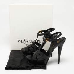 Pre Owned Saint Laurent Black Leather Tribute Platform Sandals Size 38