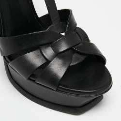 Pre Owned Saint Laurent Black Leather Tribute Platform Sandals Size 38