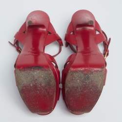 Pre Owned Saint Laurent Red Leather Tribute Platform Sandals Size 40