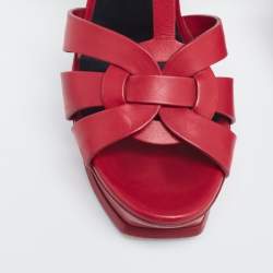 Pre Owned Saint Laurent Red Leather Tribute Platform Sandals Size 40