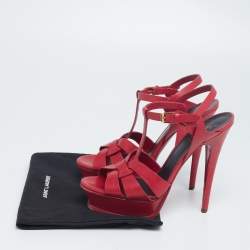 Pre Owned Saint Laurent Red Leather Tribute Platform Sandals Size 40